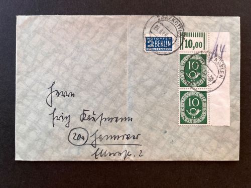 P) Bund Mi 128 senk. Paar Ecke OR, MeF Salzkotten n. Hannover
