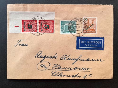 P) Berlin Mi 64 senk. Paar, Luftpost Berlin Charlottenburg n. Hannover