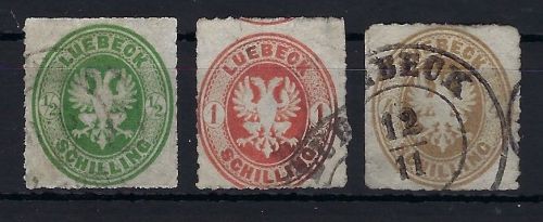 Lübeck, Mi 8A, 9A, 12A je gestempelt, ME 420€