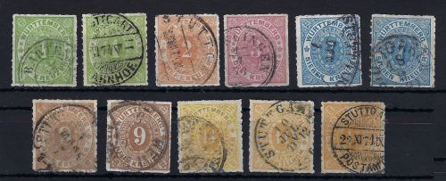 Württemberg Mi 36-41 mit Farben / Farbnuancen