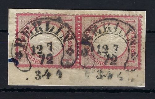 DR Mi 4 senk. Paar Briefstück, Hufeisenstempel IN4 a Berlin 12.7.72
