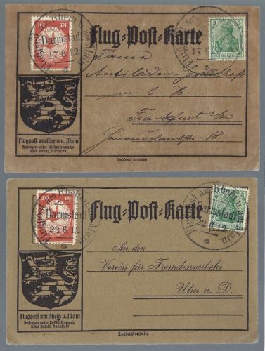 DR 2 Flugpostkarte Rhein Main, Mi I-II, Schneider von Ulm