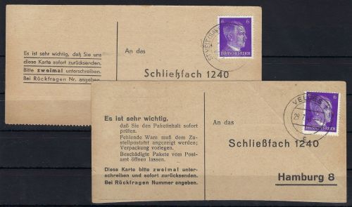 Ital. Verwaltung Slowenien 1943, 2 Empfangsbest. für Liebesgaben