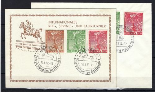 Berlin Mi 88-90 auf Sonderkarte mit SoSt Aachen und FDC, ME 145€
