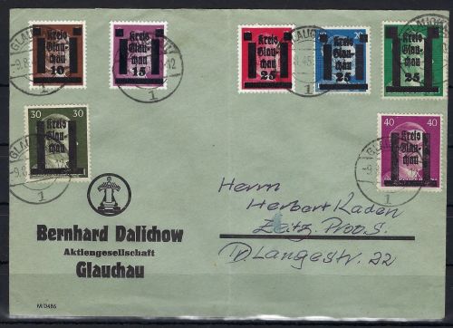 Lokalausgaben 1945-50, Glauchau Mi 1, 5b, 7, 10, 12, 14, 15 auf Brief