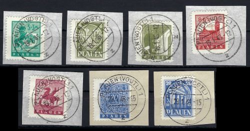 Lokalausgaben 1945-50, Plauen Mi 1-7 komplett auf Luxus Briefstücken