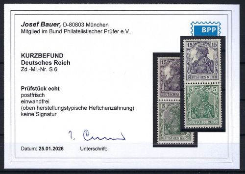 P) DR Zusammendrucke, S 6 ** einwandfrei, KB Bauer BPP, ME 300€