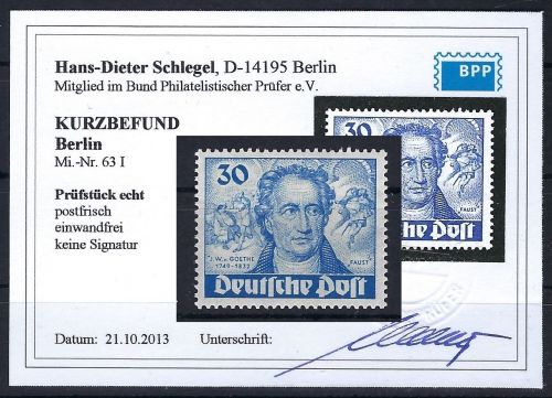 P) Berlin Mi 63 ** mit PF I, einwandfrei, KB Schlegel BPP