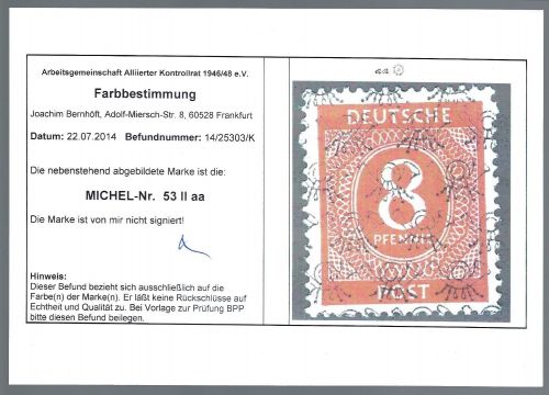 P) Bizone Mi 53 II aa ** Farbbestimmung Arge + Schlegel BPP, ME 100€