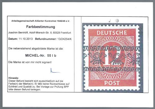 P) Bizone Mi 55 I b ** Farbbestimmung Arge +Signum