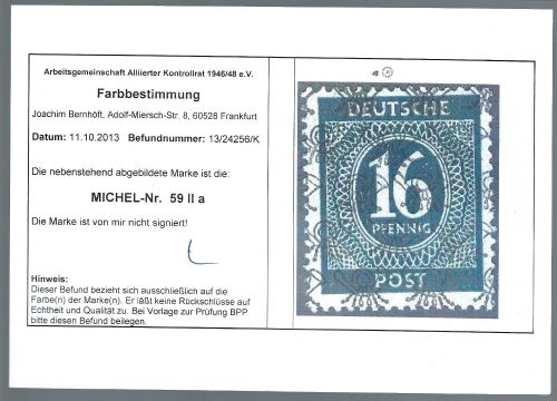 P) Bizone Mi 59 II a ** Farbbestimmung Arge + Schlegel BPP