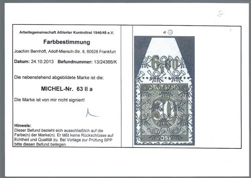 P) Bizone Mi 63 II a P OR Farbbestimmung Arge, ME _._
