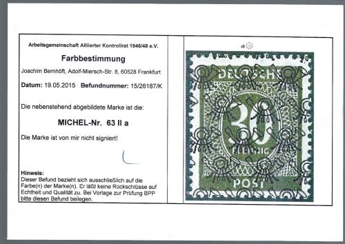 P) Bizone Mi 63 II a ** Farbbestimmung Arge
