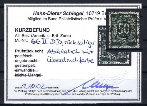 P) Bizone Mi 66 II DD ** + rücksei. Abklatsch, KB Schlegel BPP, ME €