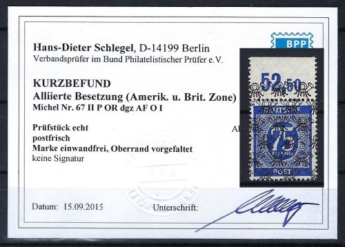 P) Bizone Mi 67 II P OR AF 01, KB Schlegel BPP