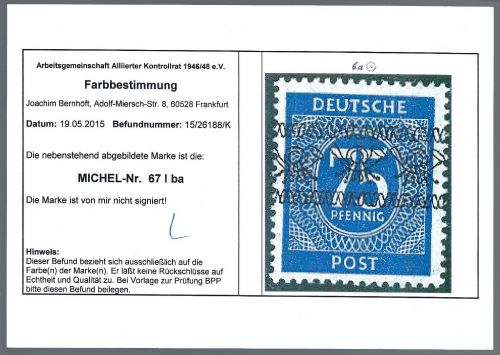 P) Bizone Mi 67 I ba ** Farbbestimmung Arge + Signum