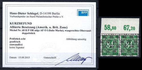 P) Bizone Mi 68 II P OR ** Paar, KB Schlegel BPP