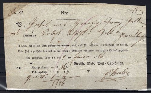 Baden Postschein von 1806