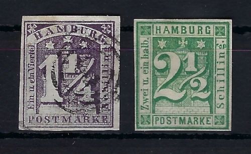 Hamburg Mi 8 f ° + 9 (*), beide vollrandig, ME 210€
