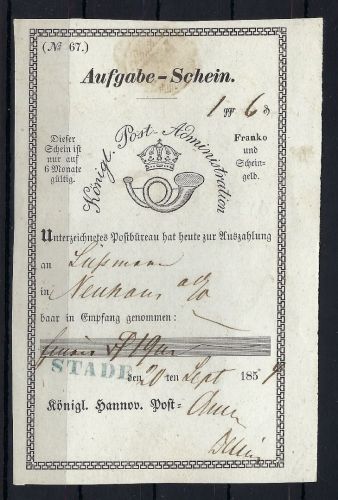 Hannover Hannover Aufgabe-Schein Stade 1859