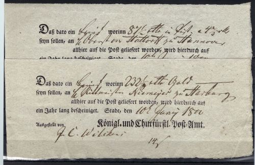 Hannover 2 Postscheine Stade 1800