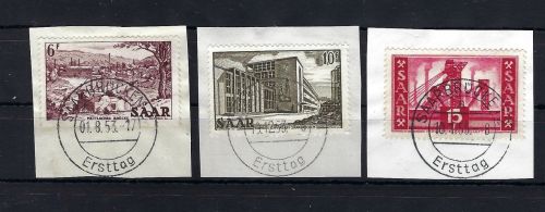 Saar Mi 324, 325, 329 je auf Briefstück mit ESt, ME für FDC 640€