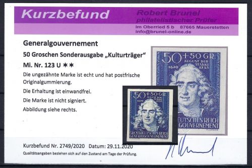 C) Generalgouvernement Mi 123 U ** einwandfrei, KB Brunel VP, ME 200€