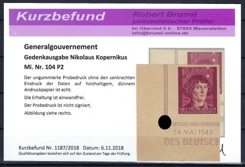 C) Generalgouvernement Mi 104 P 2 Bogenecke, KB Brunel VP, ME 250€