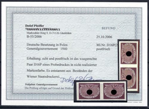 C) Generalgouvernement Dienst, Mi 16P** Paar, Bef. Pfeiffer BPP, ME 460€