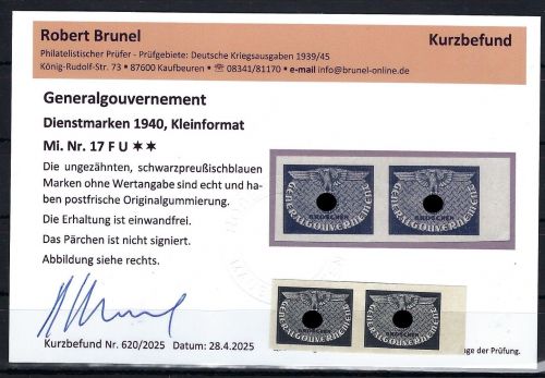 C) Generalgouvernement Dienst, Mi 17 F U ** Paar, KB Brunel VP, ME 180€