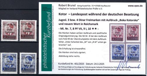 C) D. Bes. Kotor, Mi 7-10 ** mit 8 VII und 9 I, KB Brunel VP, ME 720€