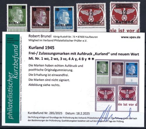 C) D. Bes. Kurland Mi 1-2 wz**, 3 vz**, 4 yA/B**, KB Brunel VP, ME 370€