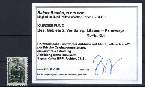 C) D. Bes. Litauen / Ponewesch Mi 6 b II ** mit KB Bender BPP