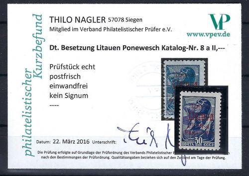 C) D. Bes. Litauen / Ponewesch 8 a II ** mit KB Nagler VP, ME 120€