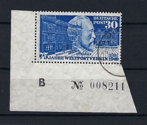 P) Bund Mi 116 ° Eckrand UL mit Bogenlaufnummer B 008211, ungefaltet