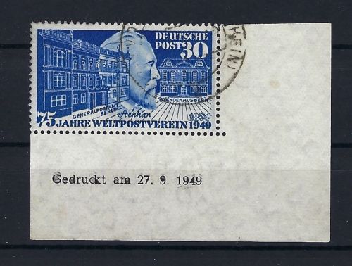 P) Bund Mi 116 ° Eckrand UR, A Bogen, Druckdatum 27.9.1949, ungefaltet