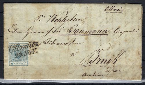 P) Österreich Mi 5 EF befördert von Ollmütz n. Bruck 1850