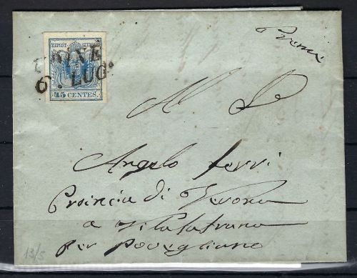 P) Lombardei-Venetien Mi 5x breitrandig befördert ab Udine 1856