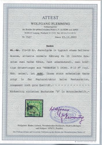 Baden Mi 21 b ° in guter Qualität, FA Flemming bPP, ME 3.000€