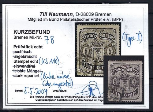 Bremen Mi 7 B ° mit KB Neumann BPP, ME 300€, repariert
