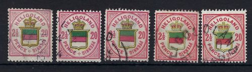 Helgoland Mi 18 c bis g je ° und gep. Schulz BPP, ME 420€