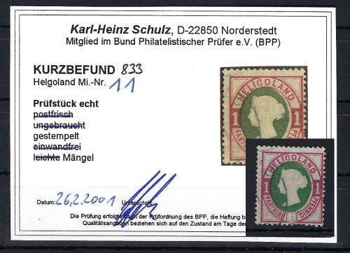 Helgoland Mi 11 ° mit KB Schulz BPP, ME 900€, Mängel