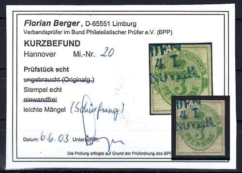Hannover Mi 320 ° mit KB Berger BPP, ME 1.200€, leichte Mängel