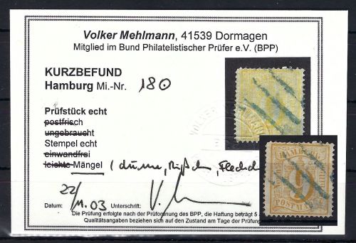 Hamburg Mi 18 ° mit KB Mehlmann BPP, ME 2.600€, Mängel