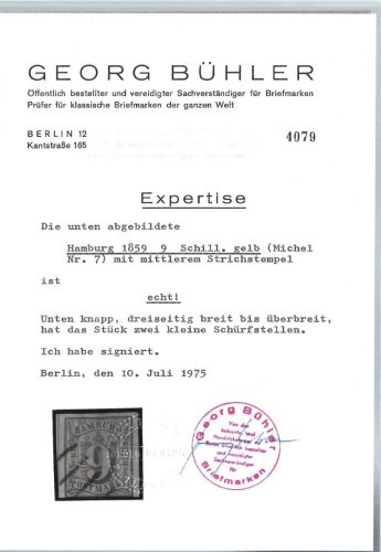 Hamburg Mi 7 ° mit Expertise Georg Bühler, ME 2.500€