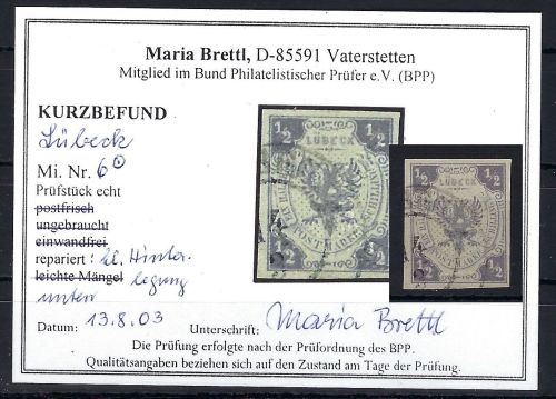 Lübeck Mi 6 ° mit KB Brettl BPP, ME 2.000€, repariert