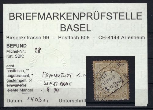 DR Mi 28 ° mit Befund Prüfstelle Basel, ME 2.800€, Mängel