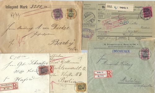DR 5 belege mit Mi 58, 59, 61, 62, Einschreiben/Paketkarte/Wertbrief ME 400€