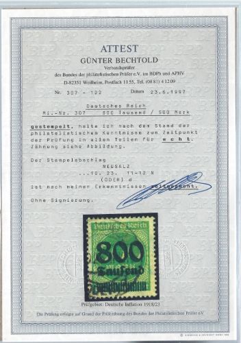 DR Mi 307 ° mit FA Bechtold BPP, ME 2.000€, gute Qualität