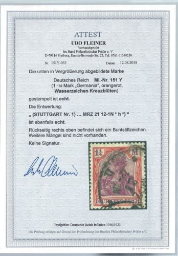DR Mi 151 Y ° (WZ Kreuzblüten) FA Fleiner BPP, ME 1.000€